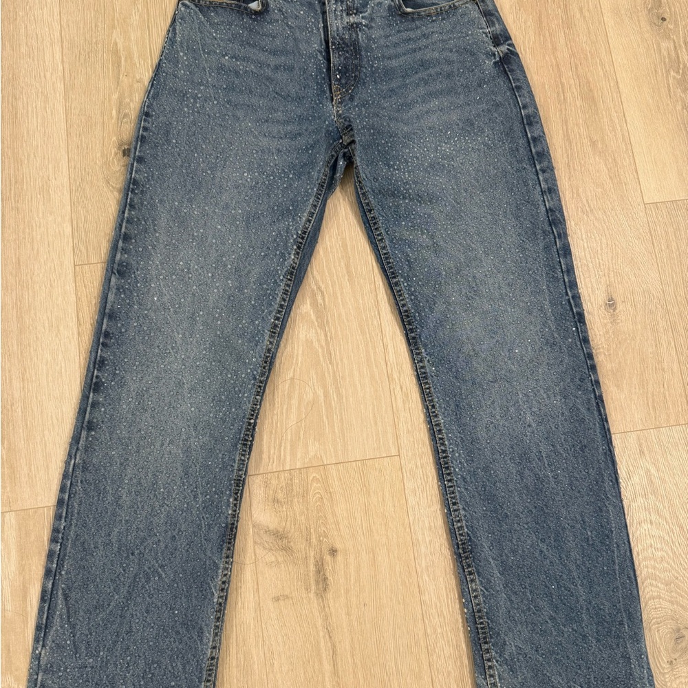 Zara Straight Rhinestone Blue Jeans